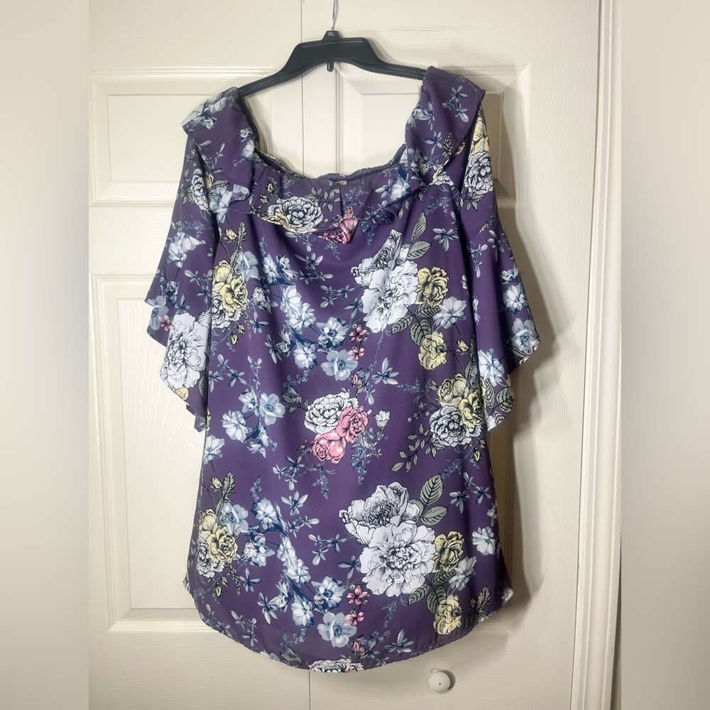 Peach Love California Purple Floral Off The Shoulder Mini Dress